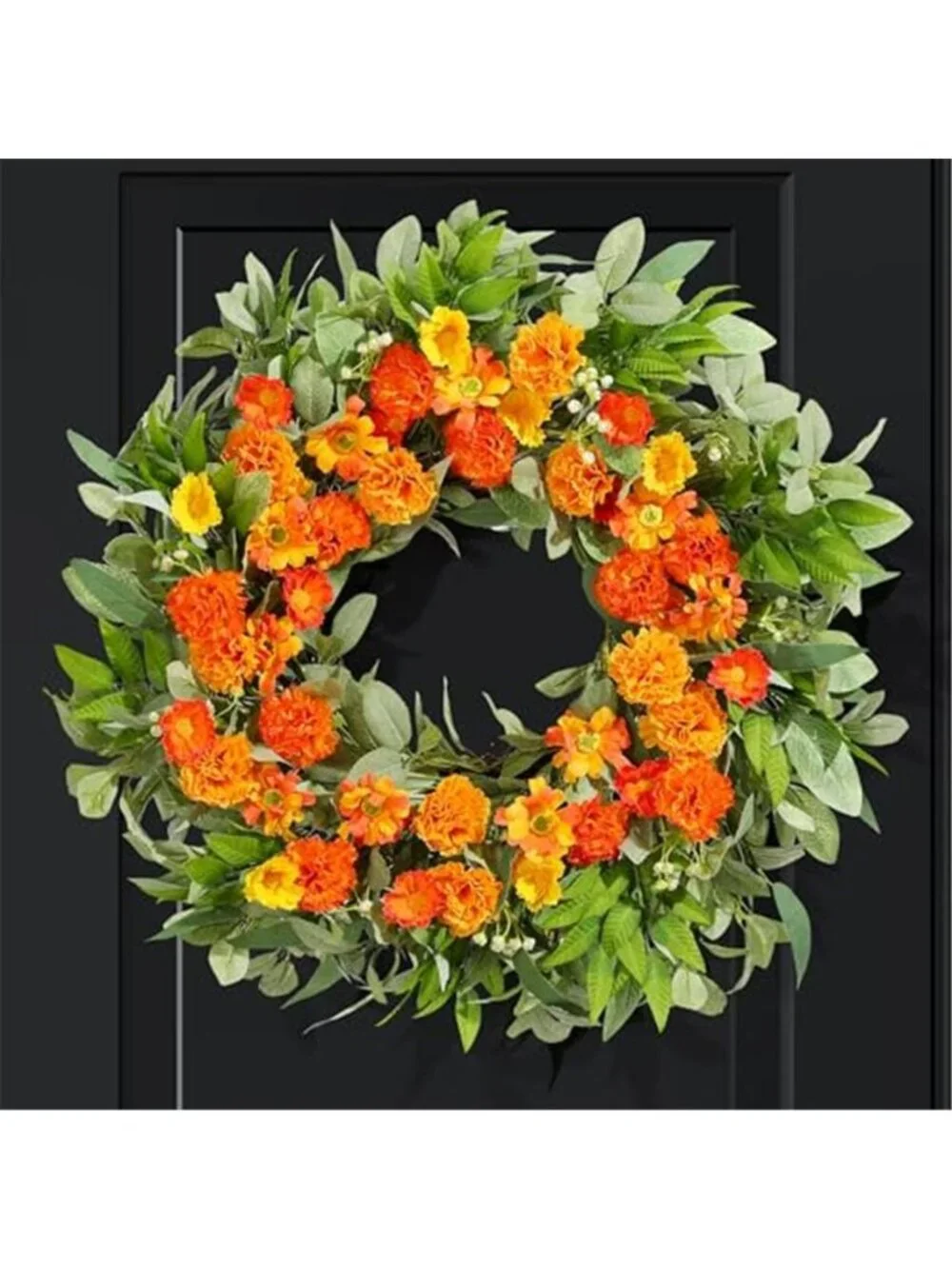 24 Inch Summer Wreaths for Front Door with Carnations Daisies and Eucalyptus